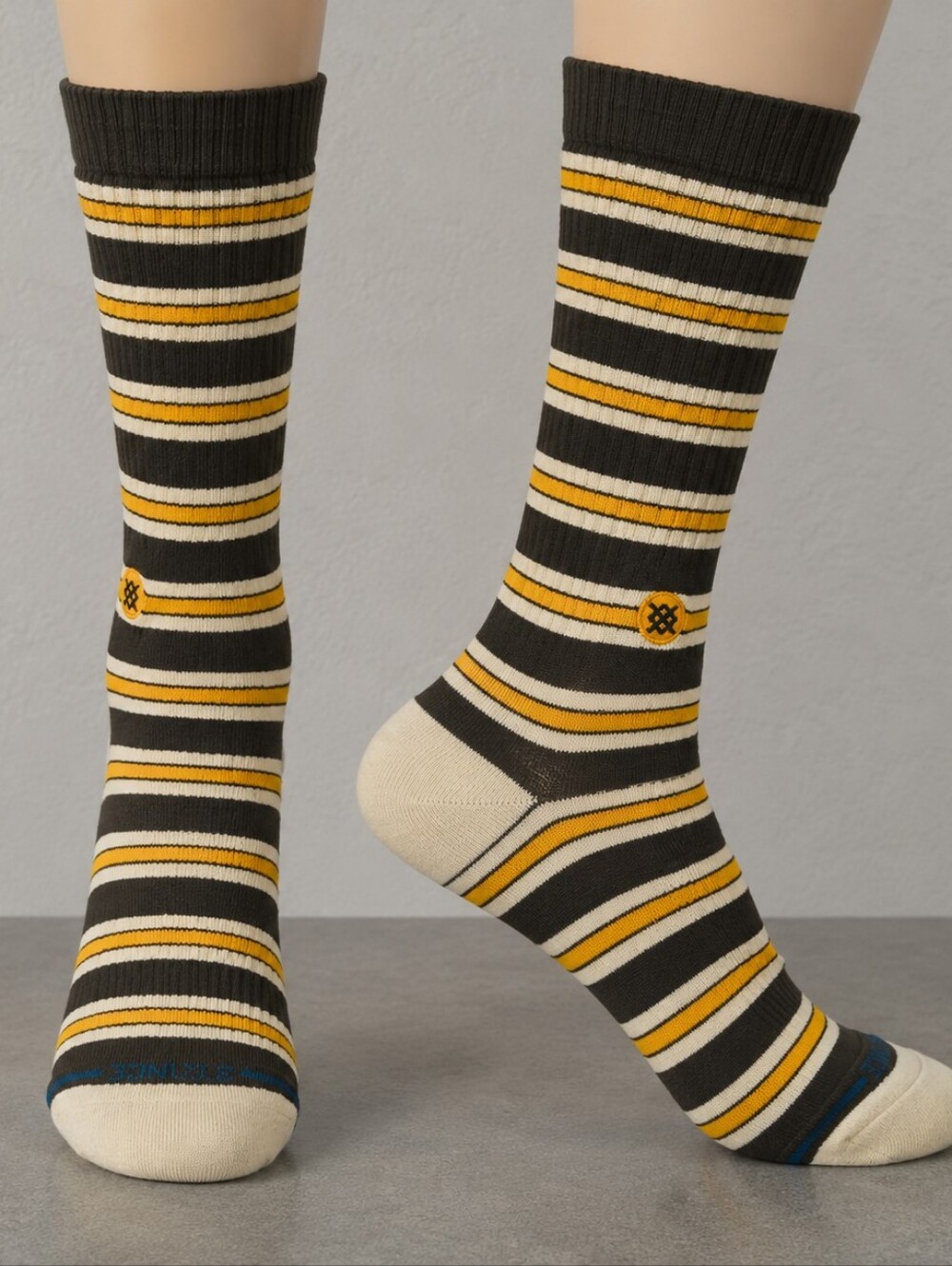 Stance Casual Striped Socks - Olive Green, Yellow, Cream, Mens L 9-13, Cotton